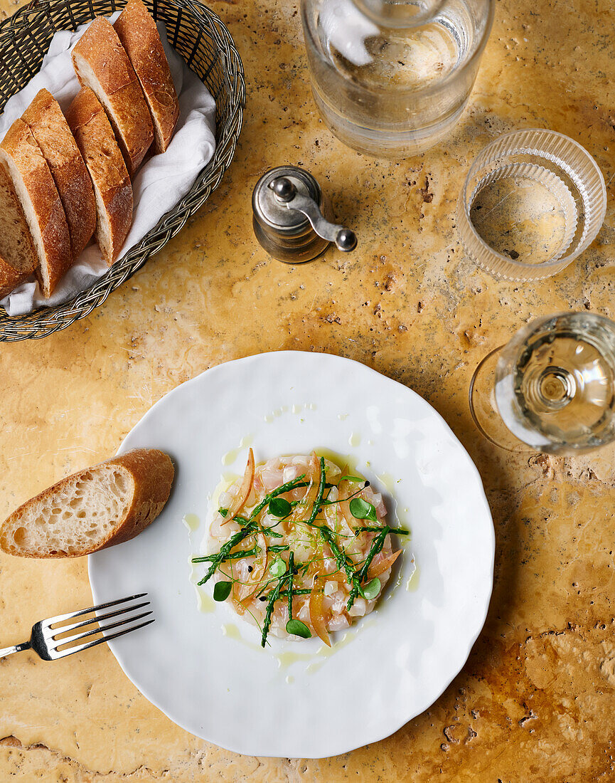 French scallop and dorade tartare with salicorns