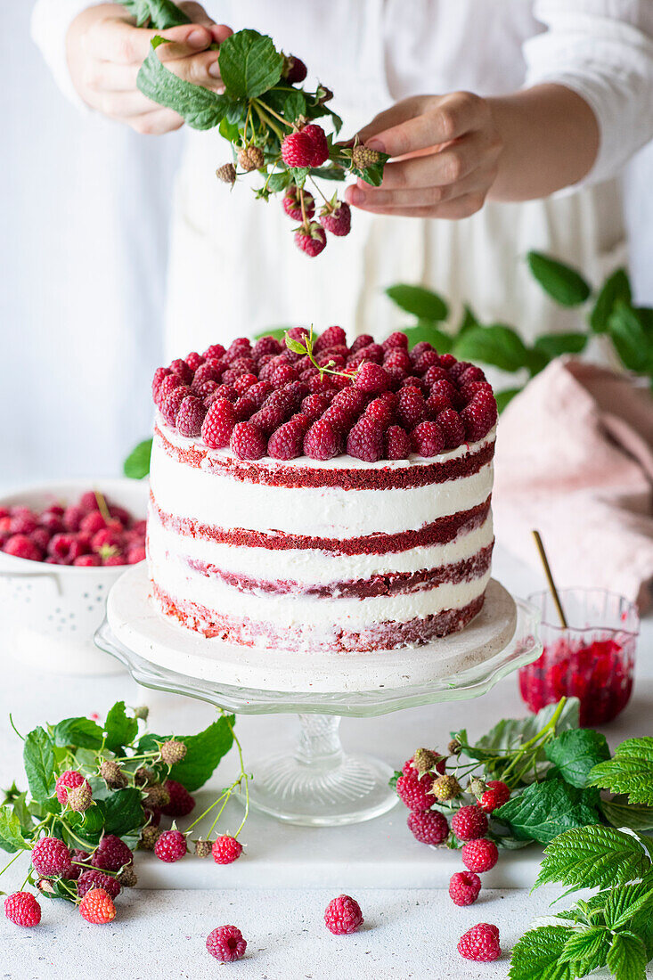 Red velvet raspberry cake
