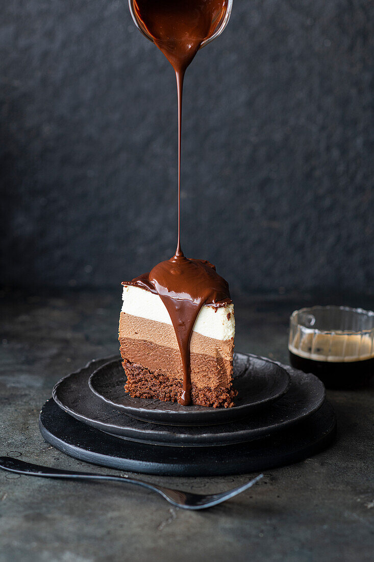 Three types of chocolate mousse cake