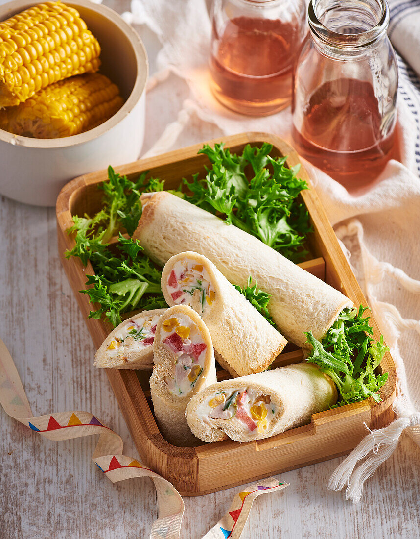 Chicken salad rolled in bread