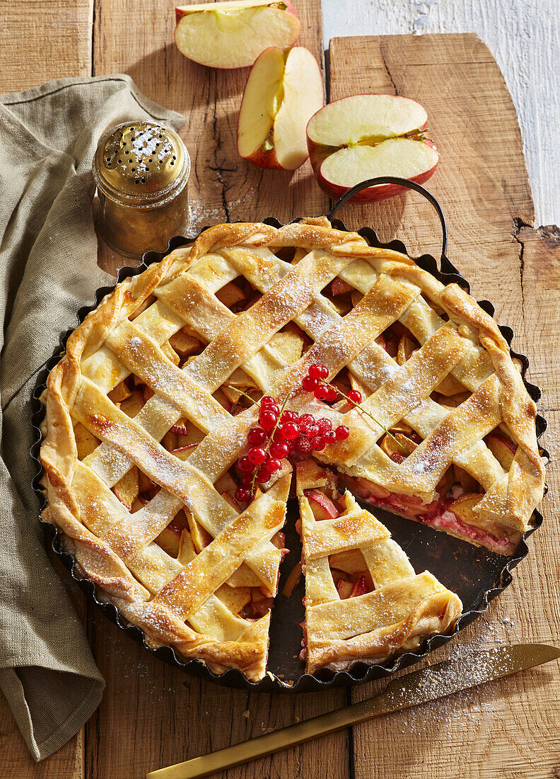 Autumn apple pie with pastry lattice