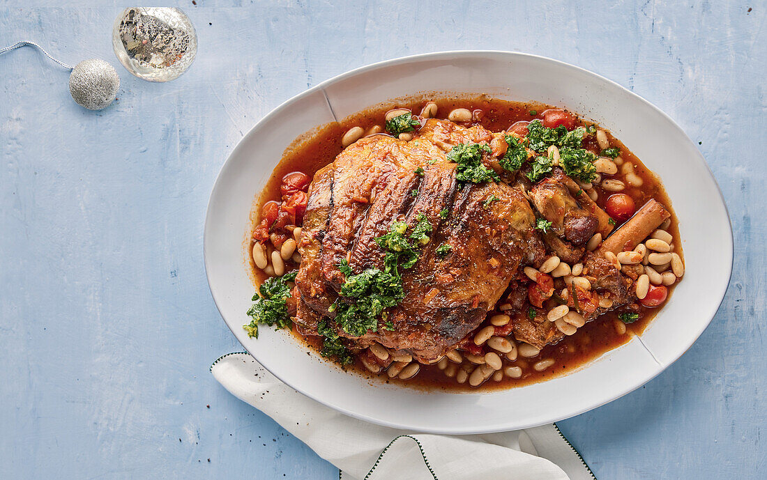 Tuscan slow-cooker lamb with white beans