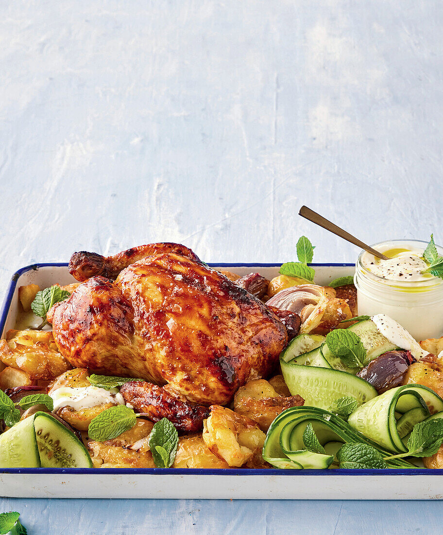 Roasted butter chicken with crushed potatoes