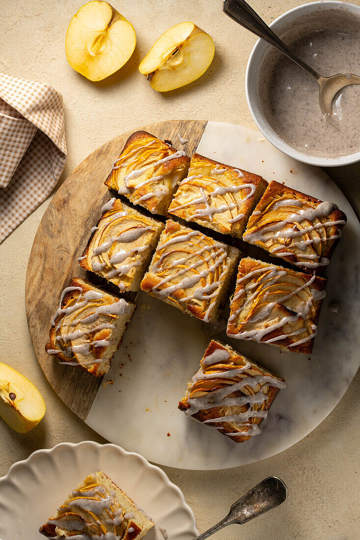 Apple and ginger sheet cake with vanilla icing