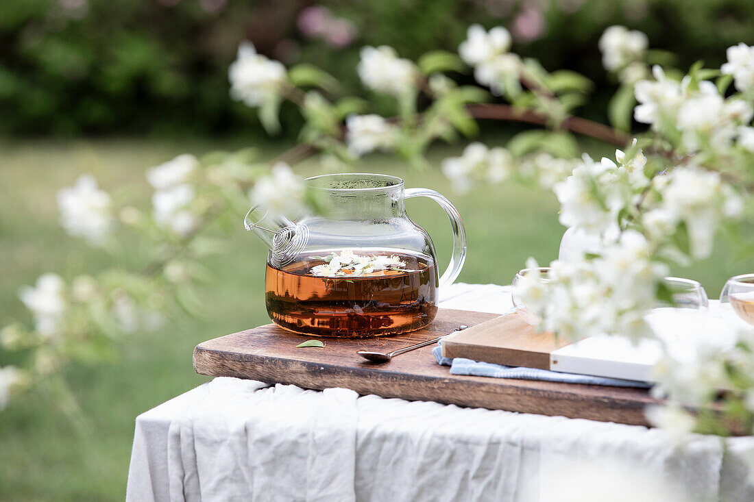 Jasmine tea in a glass jug