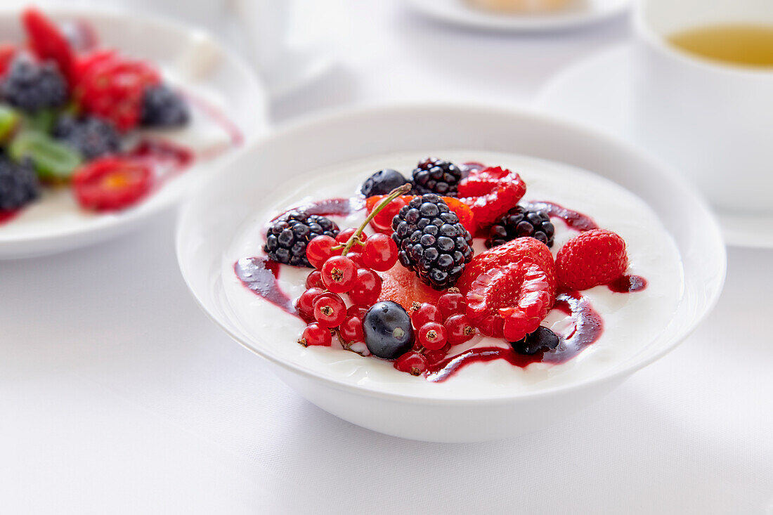 Mixed berries over yogurt