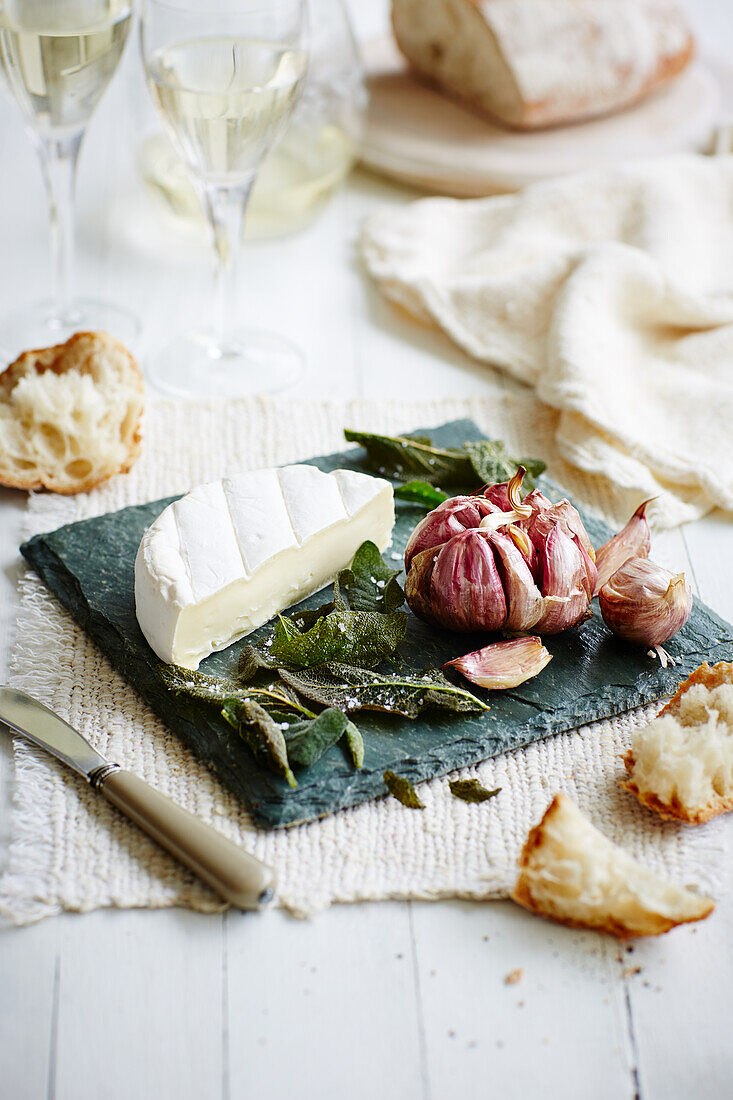 Camembert with roasted garlic and sage