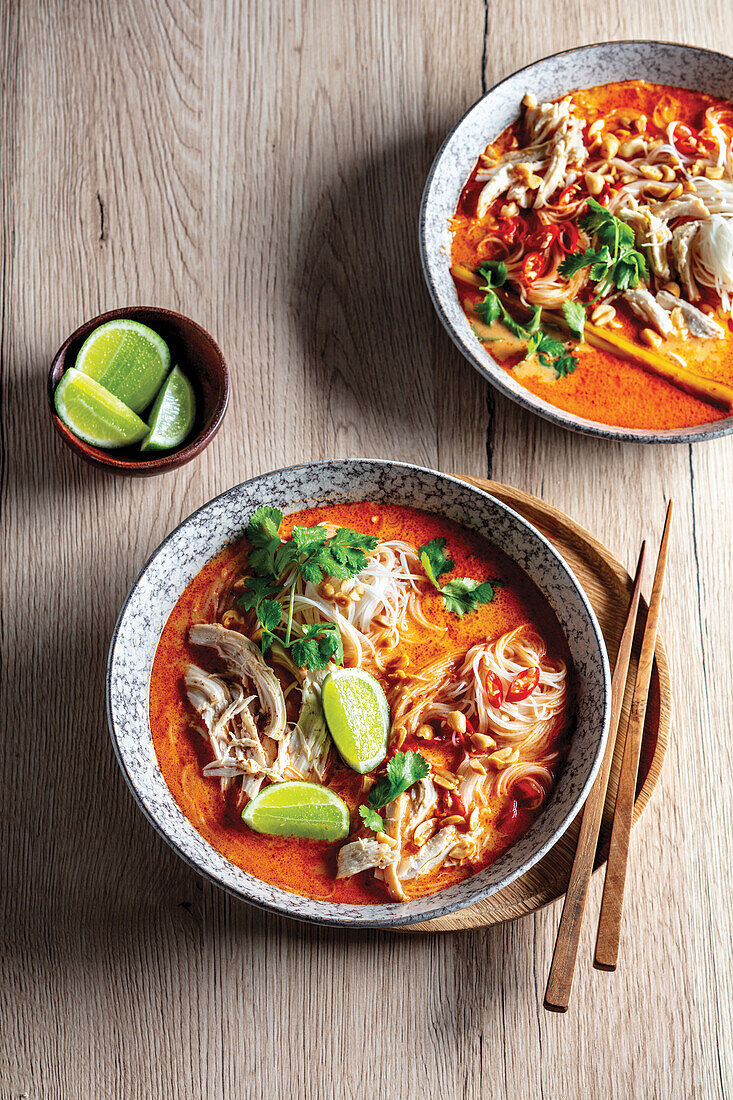 Malaysian chicken laksa soup