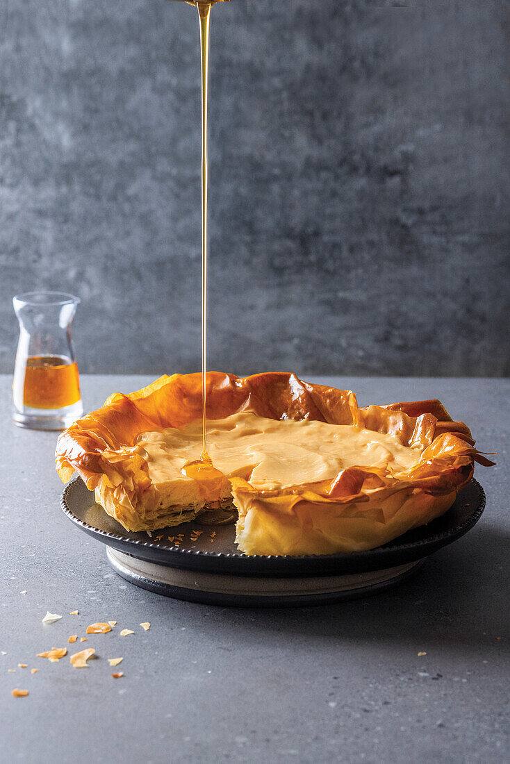 Golden syrup custard tart with fillo pastry