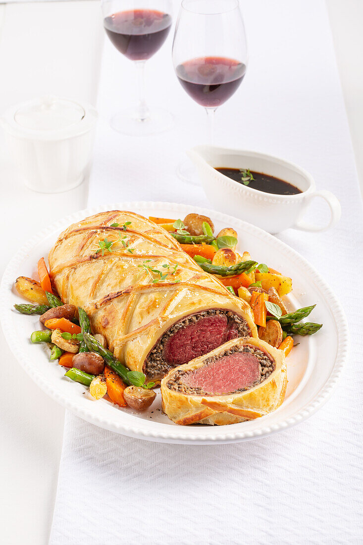 Beef Wellington with vegetables