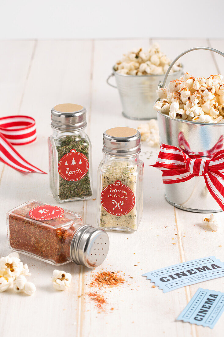 3x spices for popcorn - ranch, popcorn, rosemary parmesan