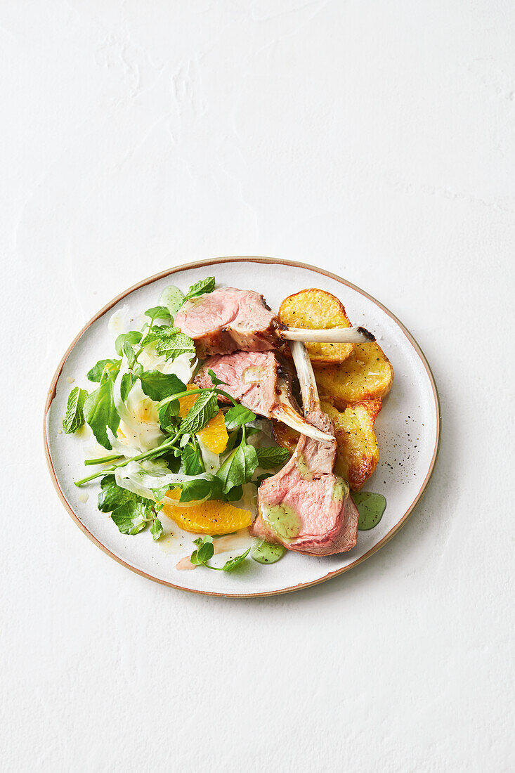 Mint-glazed rack of lamb cooked in the air fryer