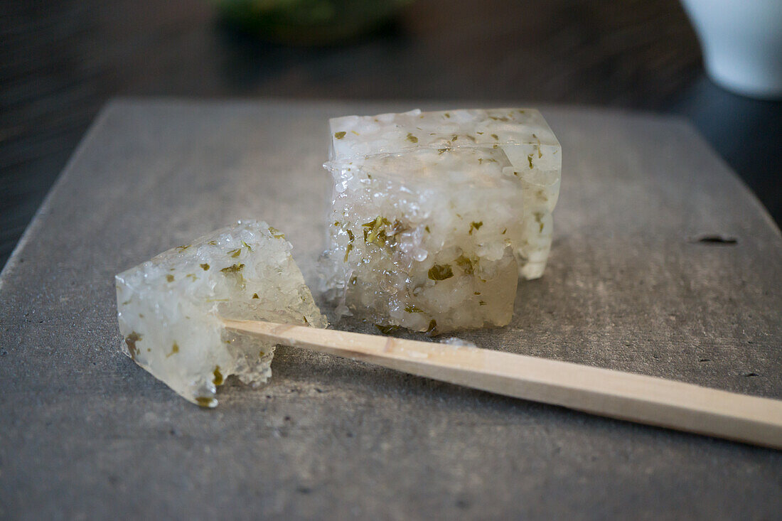 Sakura mochi with salted cherry leaves (Japanese sweet for the cherry blossom festival)