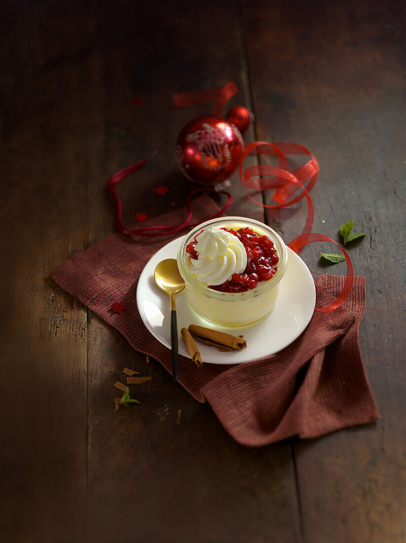 Cinnamon parfait with red wine and cranberries