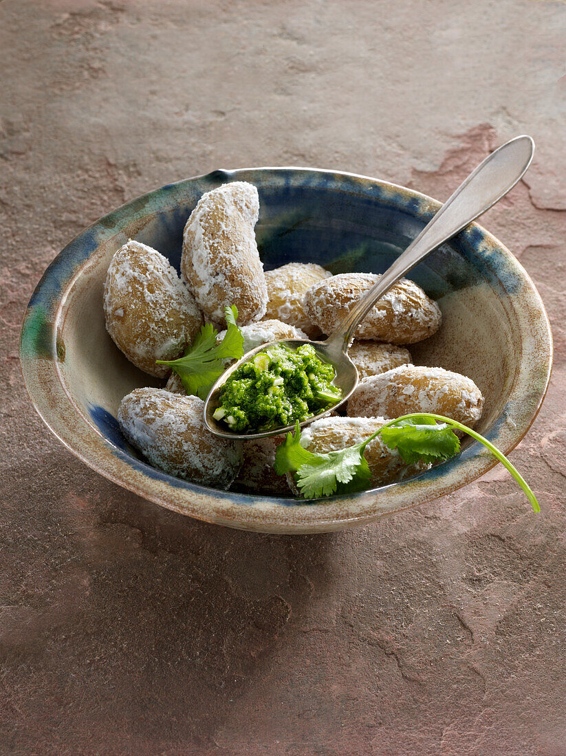 Papas Arrugadas - Canarian wrinkled potatoes with mojo verde