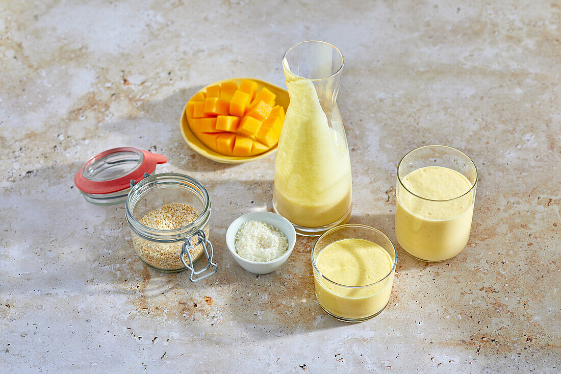 Mango shake with coconut and wheat bran