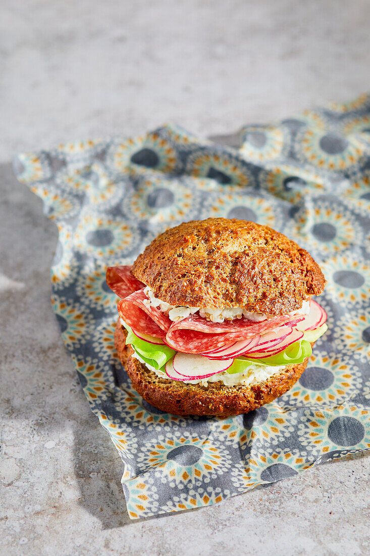 Salami sandwich with radishes