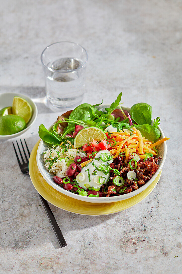 Burrito bowl with ground beef