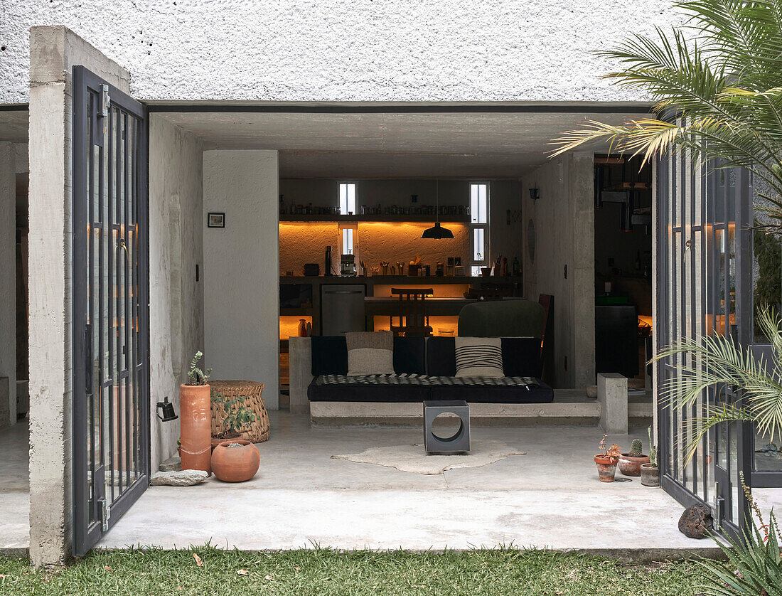 View from the garden into the living room