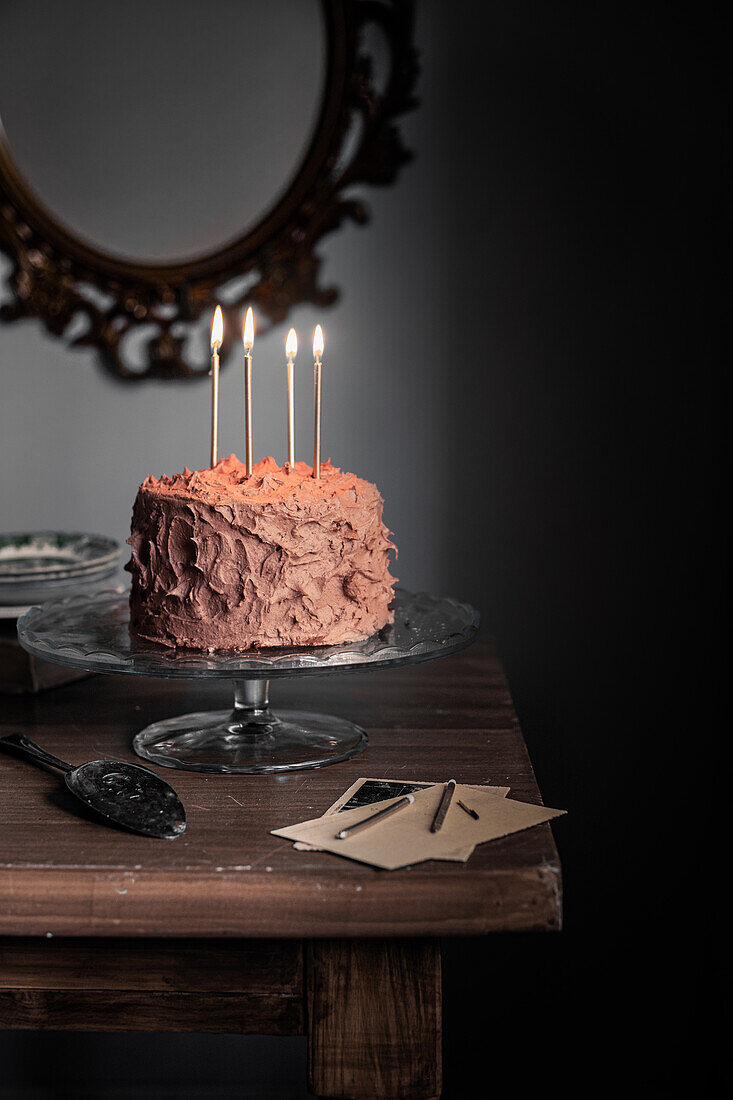 Chocolate cake with birthday candles