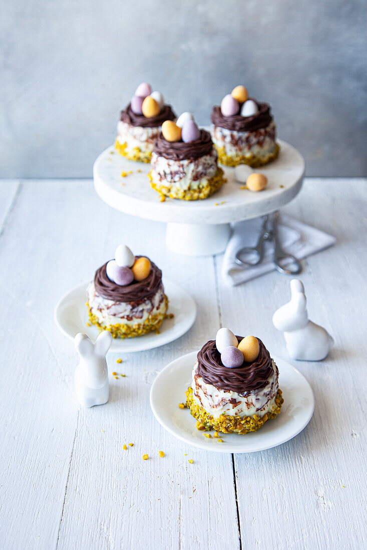 Baked logs with a bird's nest for Easter