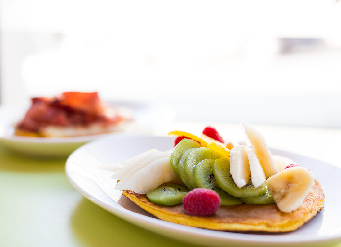 Pancakes with mixed fruit