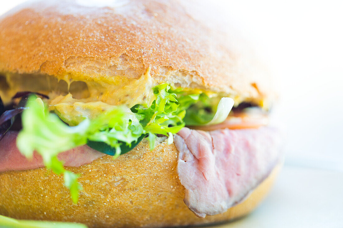 Roast beef sandwich with salad and tartar sauce