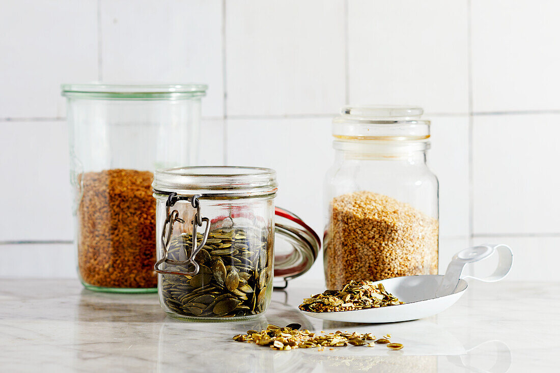 Linseed, pumpkin seeds and sesame seeds