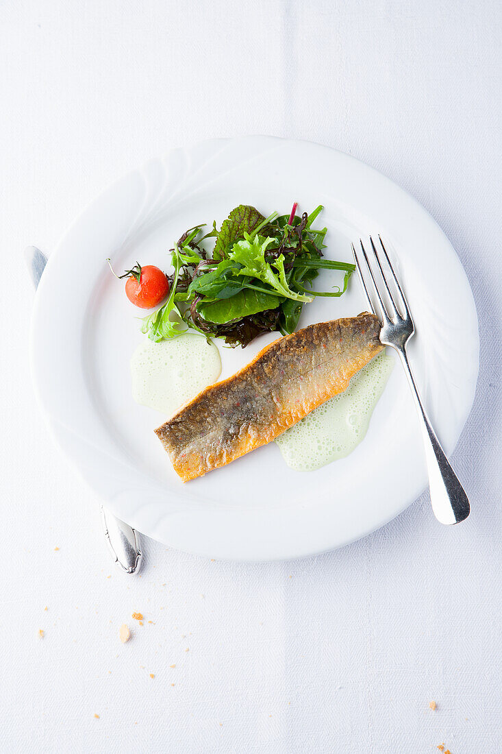 Geräuchertes Forellenfillet mit Wildkräutersalat