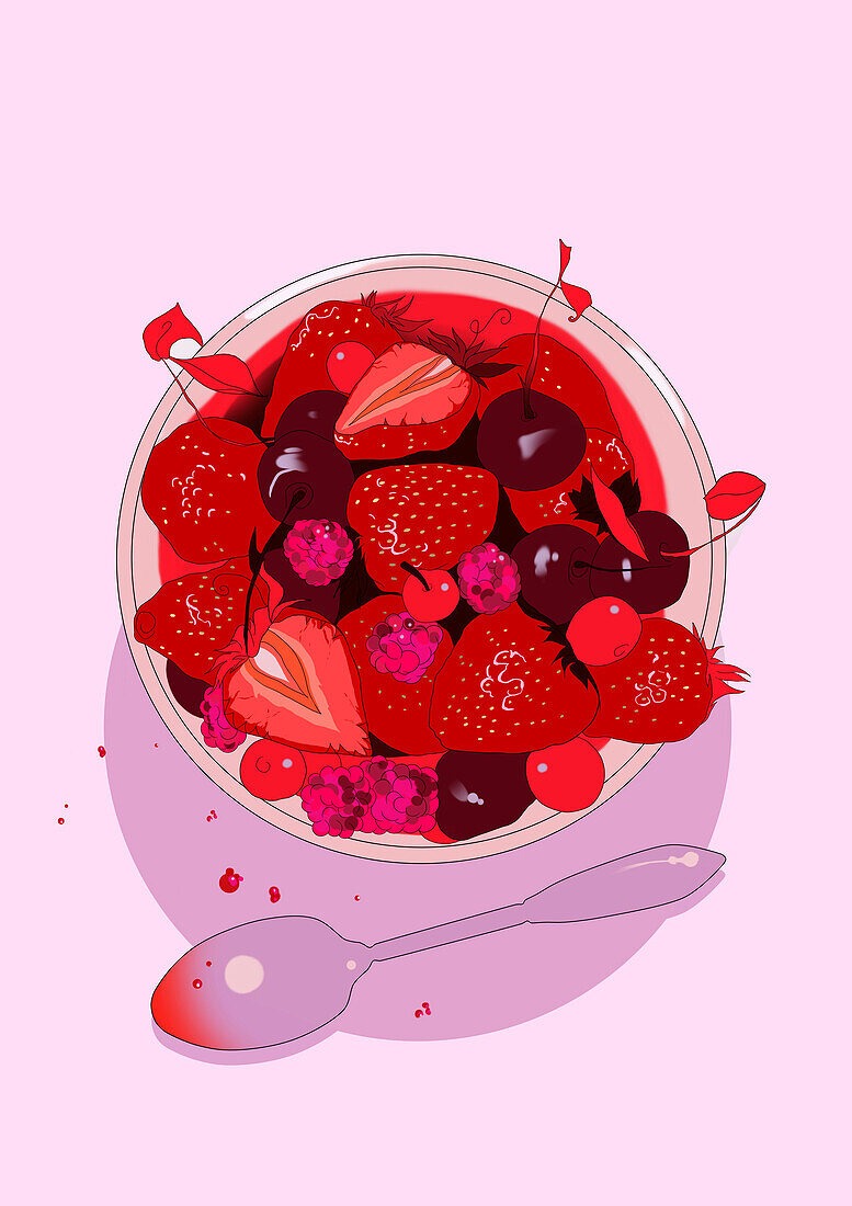 Bowl of berries, illustration