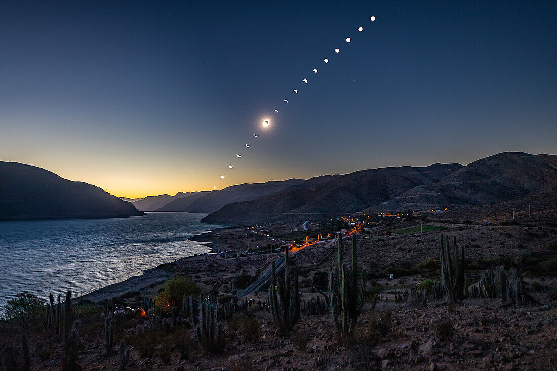 Total solar eclipse over Atacama desert, composite image