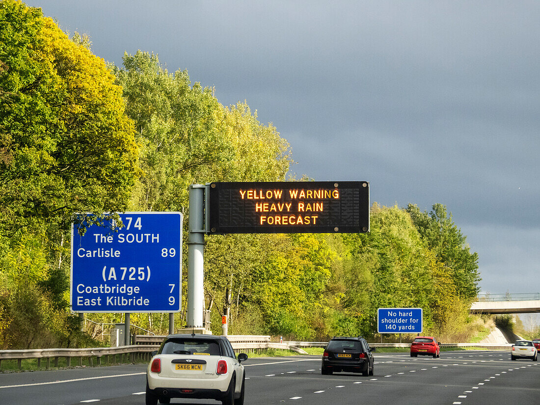 Warning signs on motorway