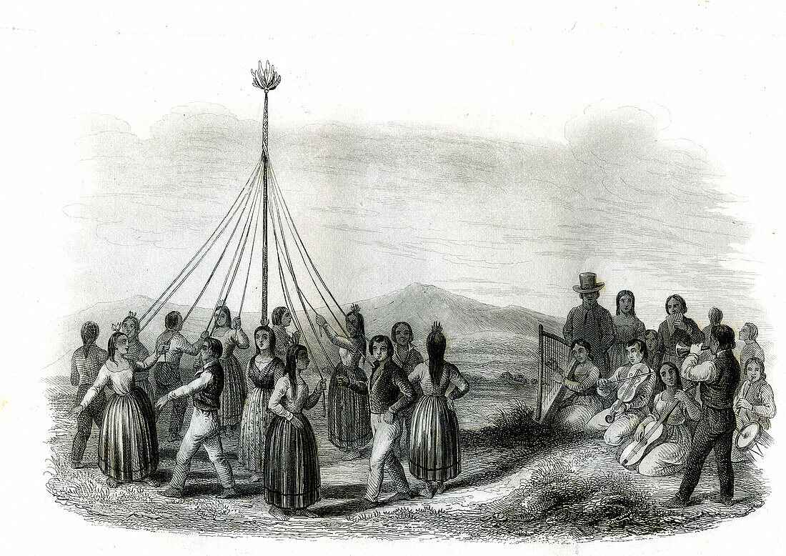 Peruvian miner's dancing, 19th century illustration