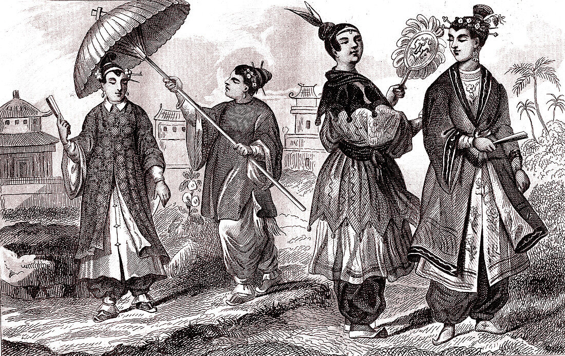 Rich Chinese women, 19th century illustration