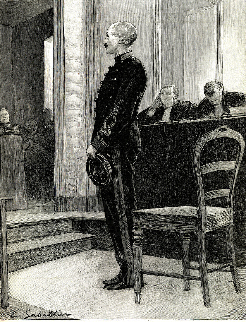 Alfred Dreyfus in court, illustration
