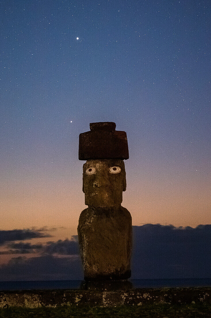 Moai statue in evening twilight, Easter Island