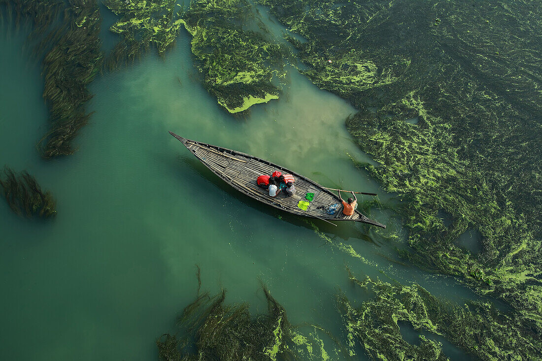 Fisherman, Sirajganj, Bangladesh, aerial photograph