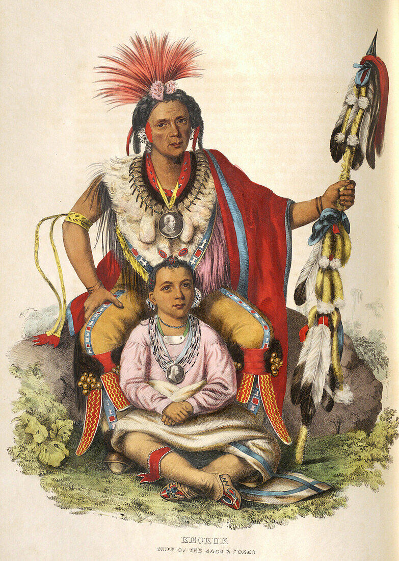 Keokuk, leader of the Sauk tribe, illustration