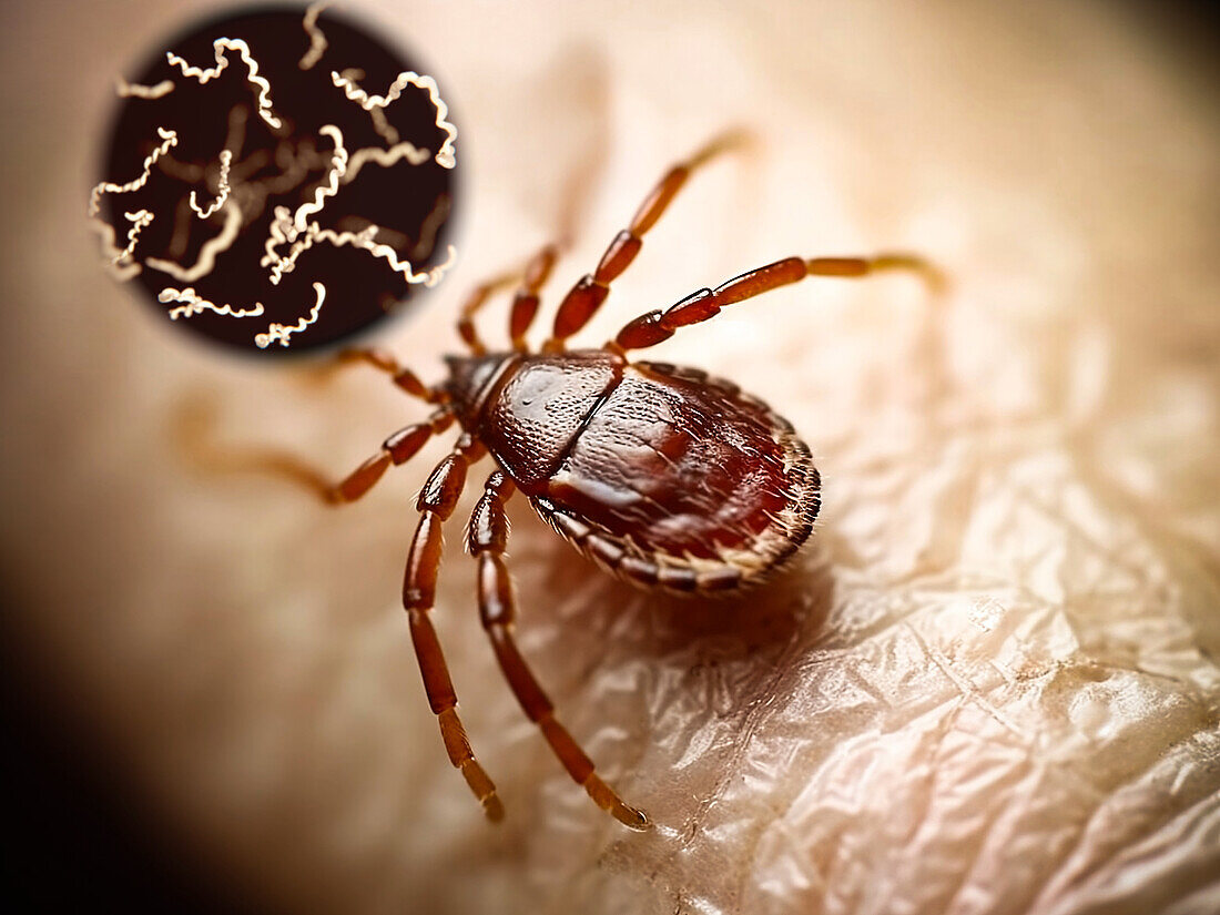 Tick transmitting Lyme disease, illustration