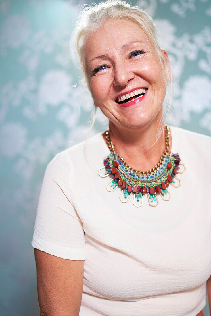 Senior woman wearing necklace