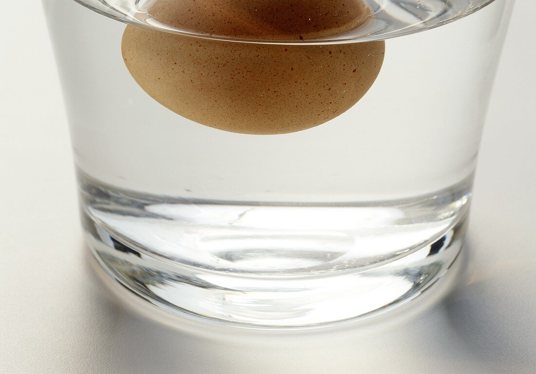 Frischetest: Ei, 2-3 Wochen alt, schwimmt im Wasserglas oben