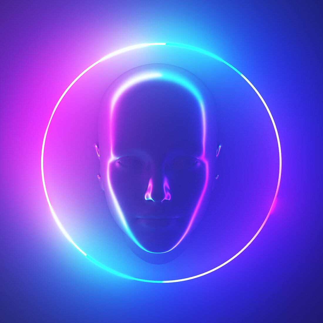 Metal face in neon light, illustration