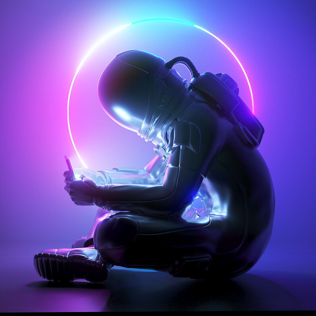 Astronaut playing on smartphone, illustration