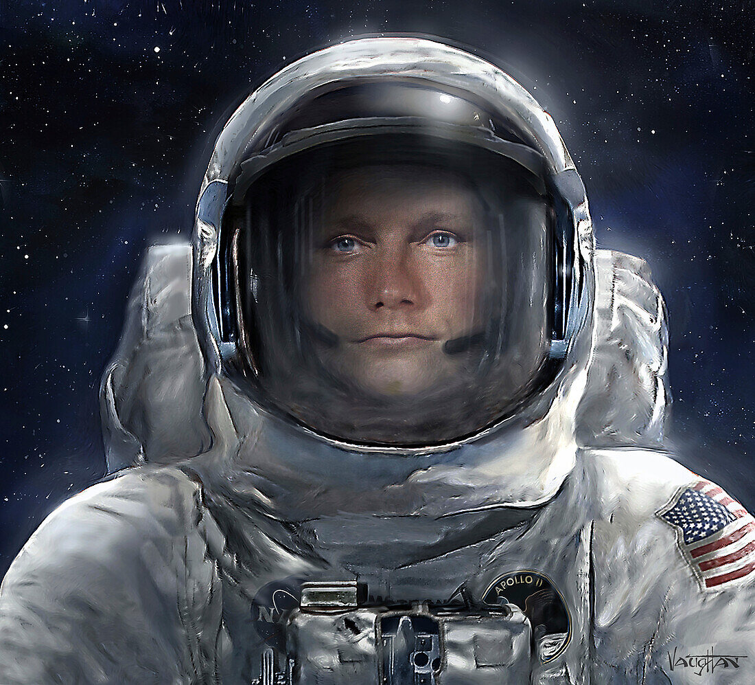 Apollo 11 astronaut Neil Armstrong on the Moon, illustration