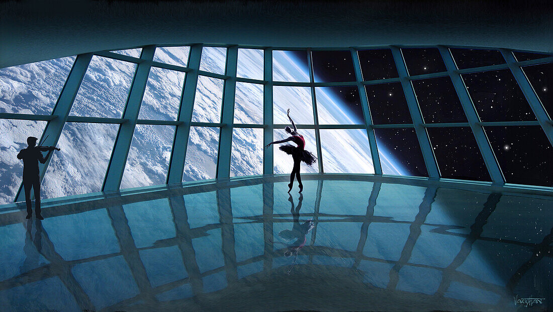 Dancer on space station, illustration