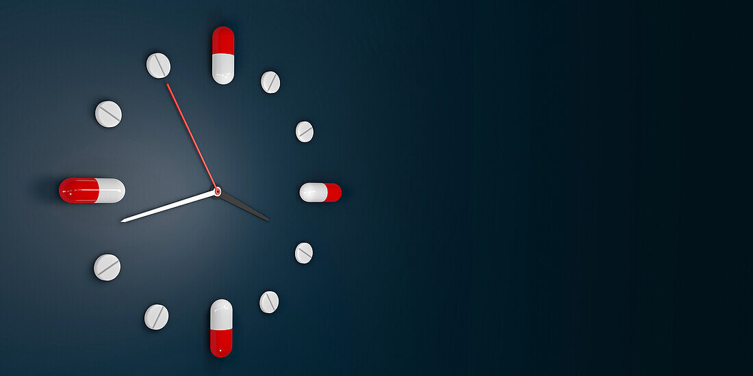 Medication clock, conceptual illustration
