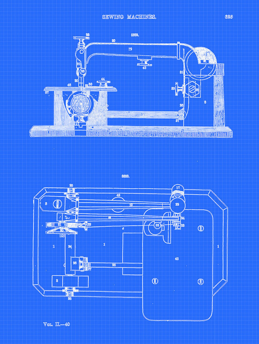 Sewing machine blueprint, illustration