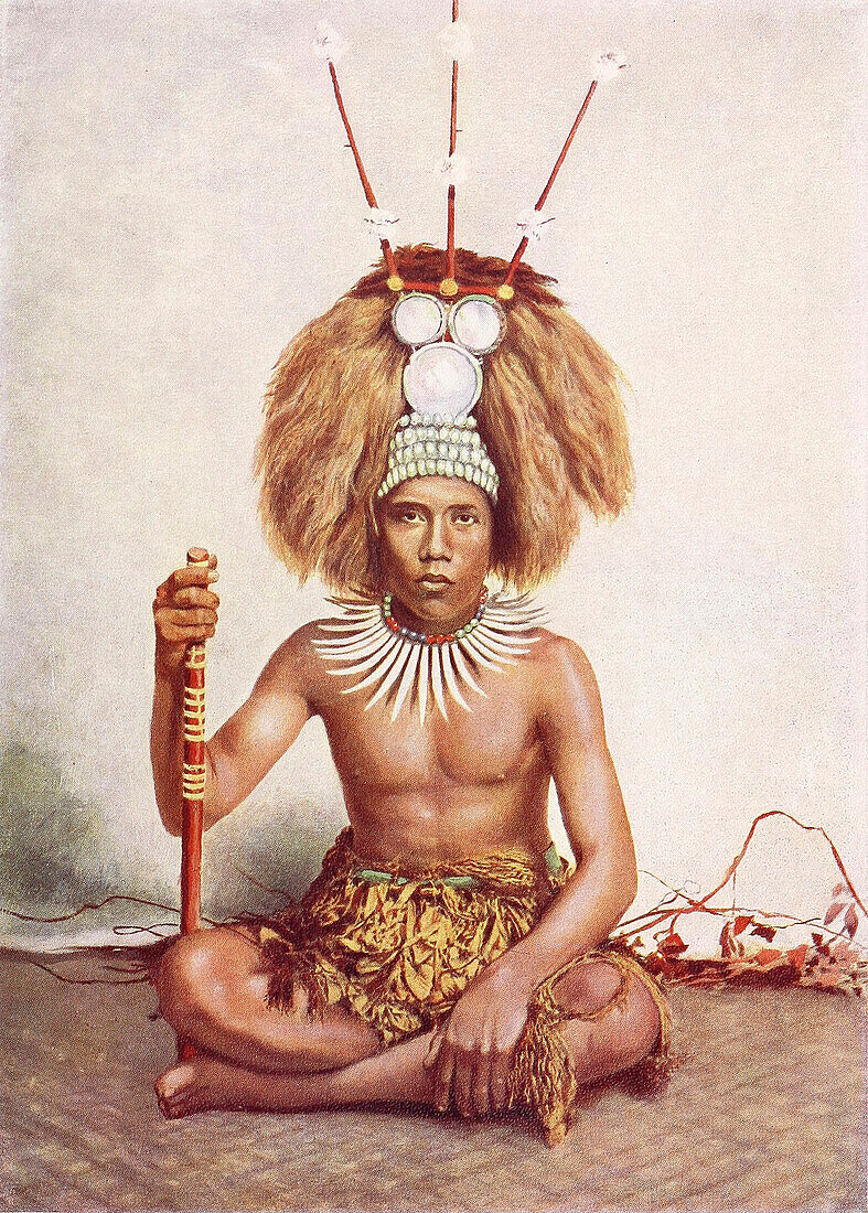 Samoan Chief in full ceremonial costume