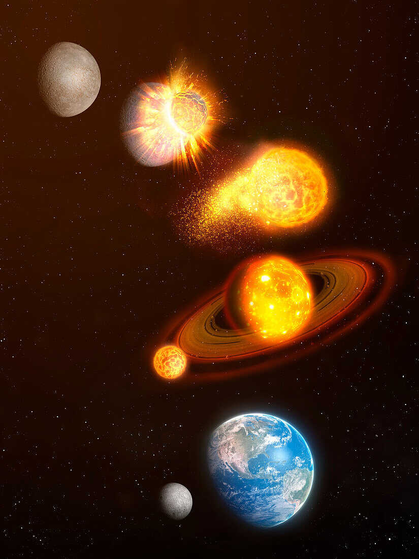 Giant impact formation of the Moon, illustration