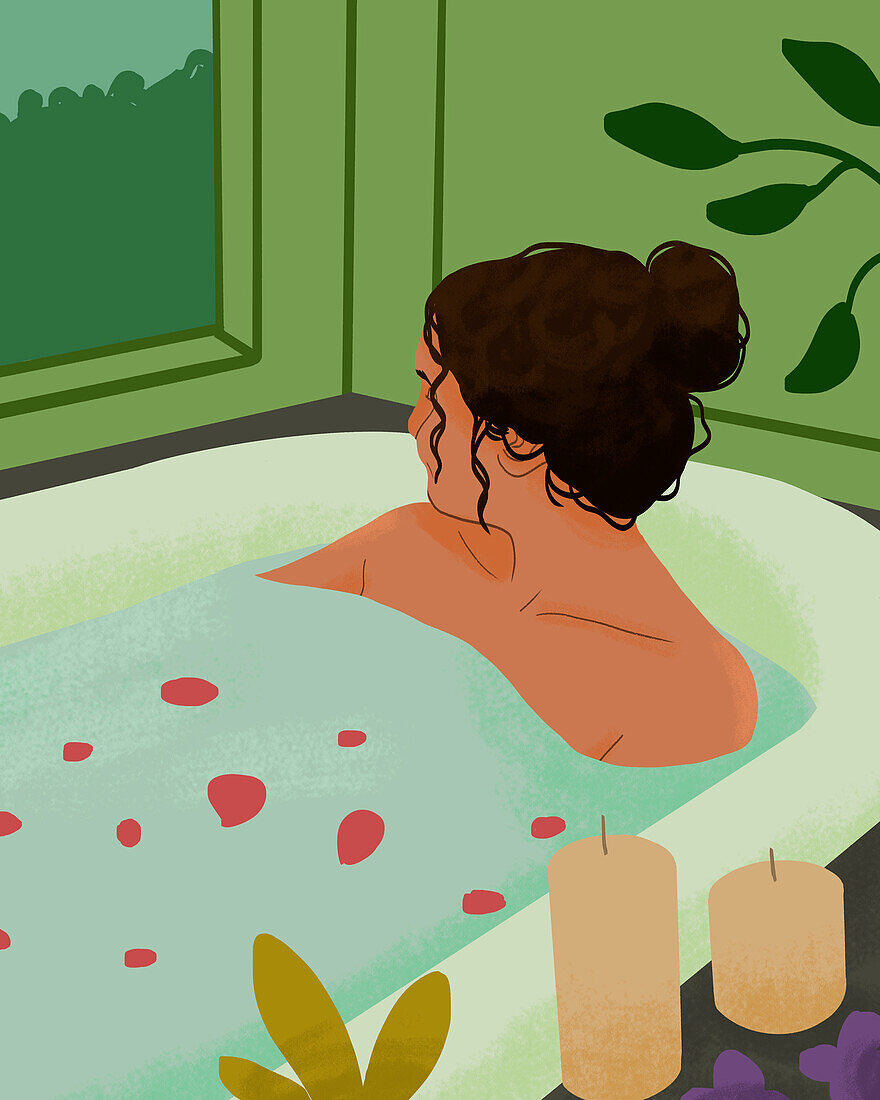 Woman relaxing in bath, illustration